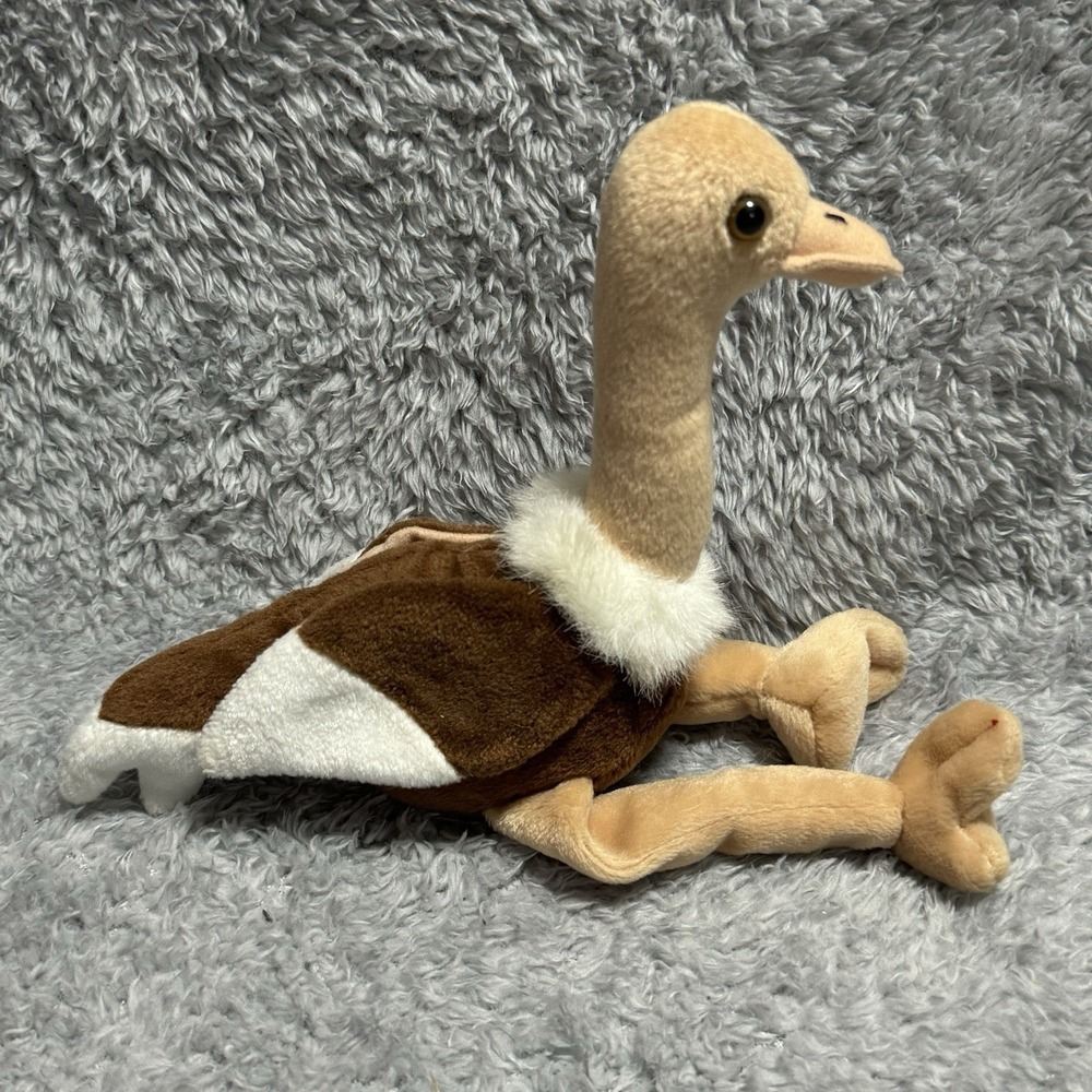 Ty Beanie Baby Stretch Ostrich 1997 Brown Tan Plush 9" Retired Collectible Toy